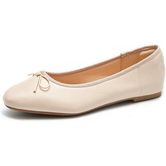 Women's Ivory Polyurethane Closed Round Toe Comfortable Bow Ballet Flats Shoes - Picture 3 of 7